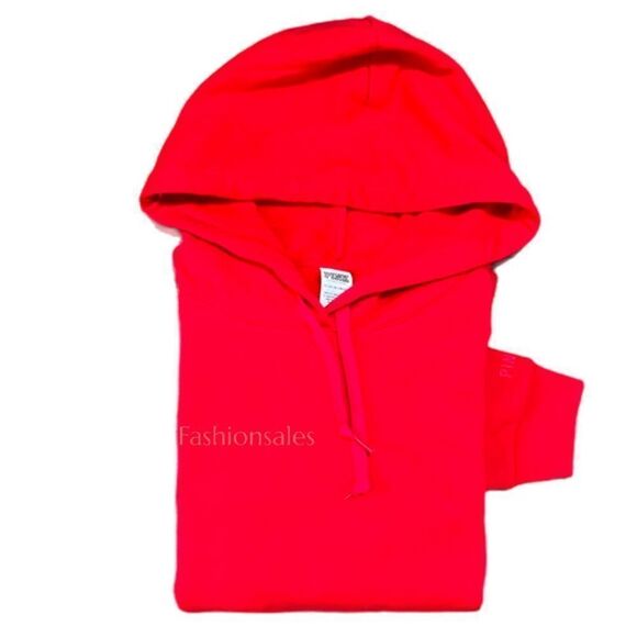 Victorias Secret Pink Cozy Fleece Hoodie Oversized Pullover long sleeve Red - Picture 5 of 5